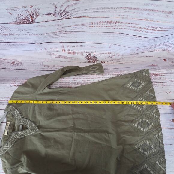 Shukr Tunic Shirt Womens M Olive Green Embroidered Long Sleeve Modest Cotton Top - Picture 12 of 14